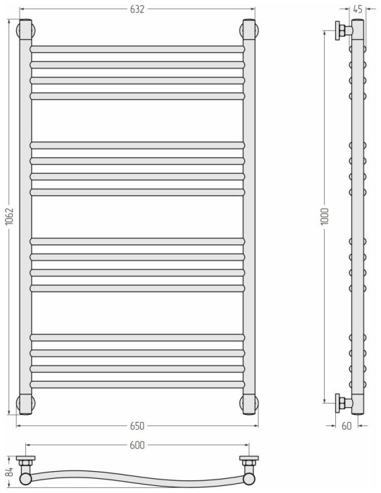 Сунержа Водяной полотенцесушитель 1000x600, Флюид+, 30-0222-1060 цвет: матовый белый