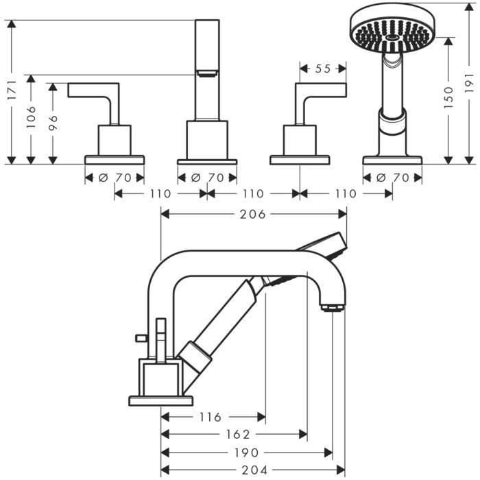 Смеситель на край ванны Citterio Axor, сталь арт. 39446800