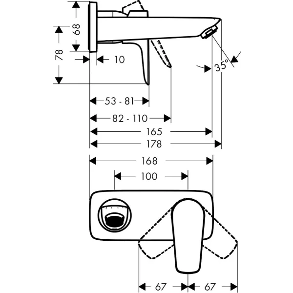 Смеситель для раковины скрытого монтажа, настенный, Hansgrohe Talis E, хром арт. 71732000