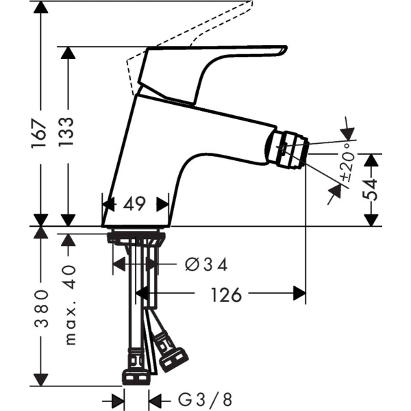 Смеситель для биде со сливным клапаном Push-Open, Hansgrohe Focus, хром арт. 31922000