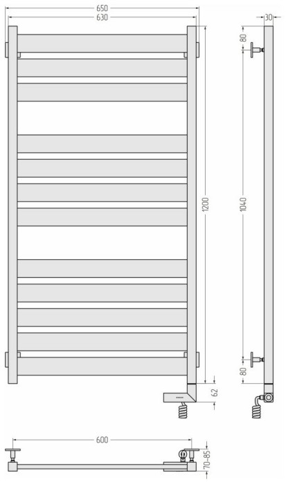 Сунержа Электрический полотенцесушитель 1000x300, Центурион 2.0, 15-5603-1260 цвет: тёмный титан муар