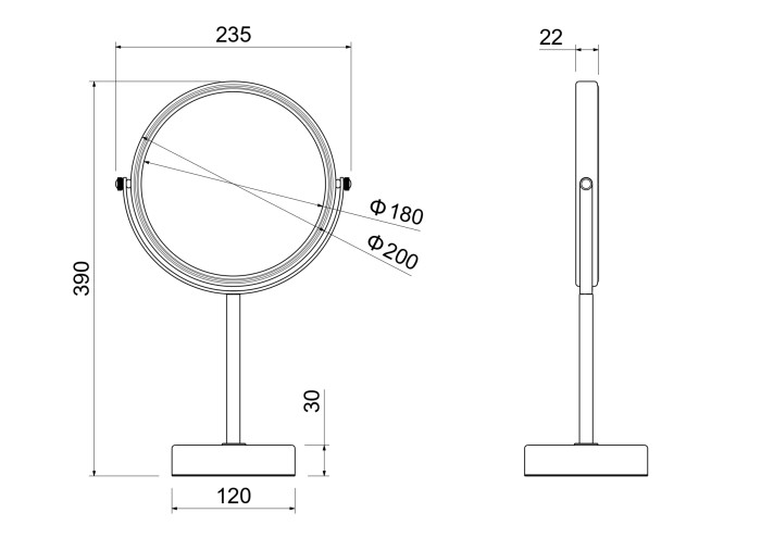 Зеркало косметическое настольное 5х, Aquatek, хром арт. AQ4914CR