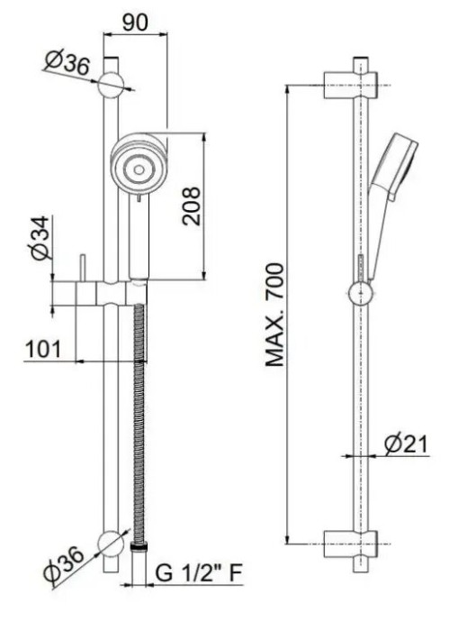 Душевая стойка c ручной лейкой на 3 режима и шлангом, без выхода для подачи воды, Nota Kerama Marazzi, хром - 16182KM.21.018