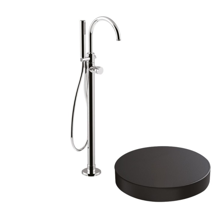 Напольный смеситель для ванны отдельностоящий, излив, ручной душ, Giulini My ring deluxe, черный матовый арт. MR0092DLNO
