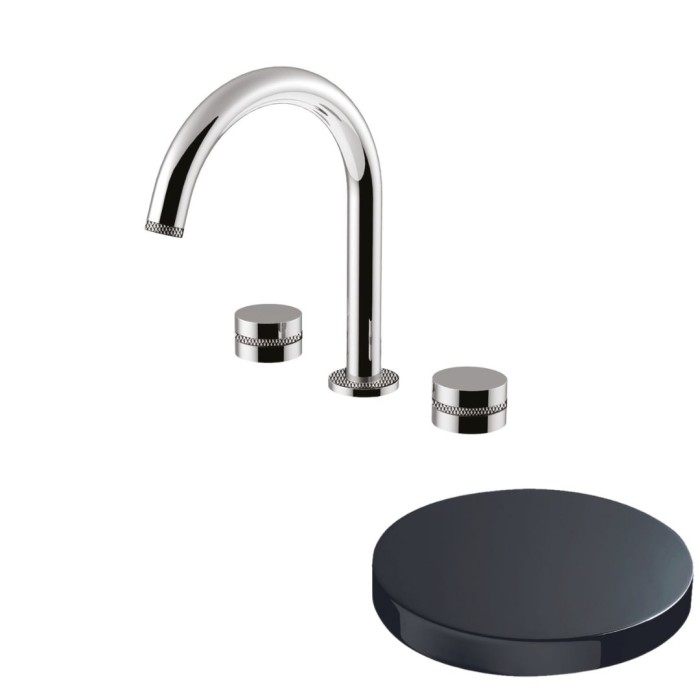 Смеситель для раковины на 3 отверстия, поворотный излив, без донного клапана, Giulini My ring deluxe, хром черный глянц арт. MR112/SCDLCRN