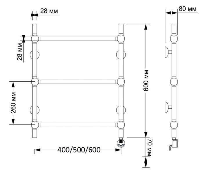 Полотенцесушитель электрический 40x60 Флоренция 1 латунь Secado арт. 4603777464707