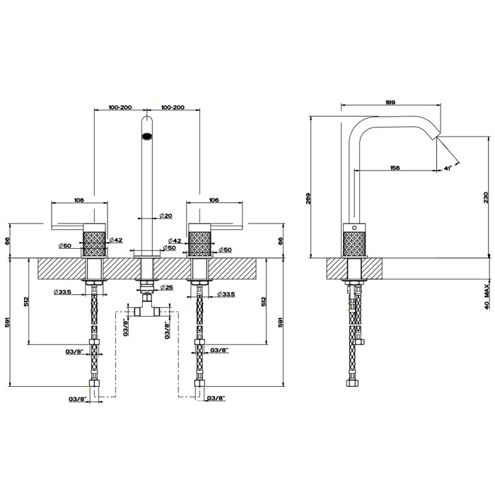 Смеситель для раковины на 3 отверстия, без донного клапана, Gessi Intreccio, шлифованная сталь арт. 54111#239