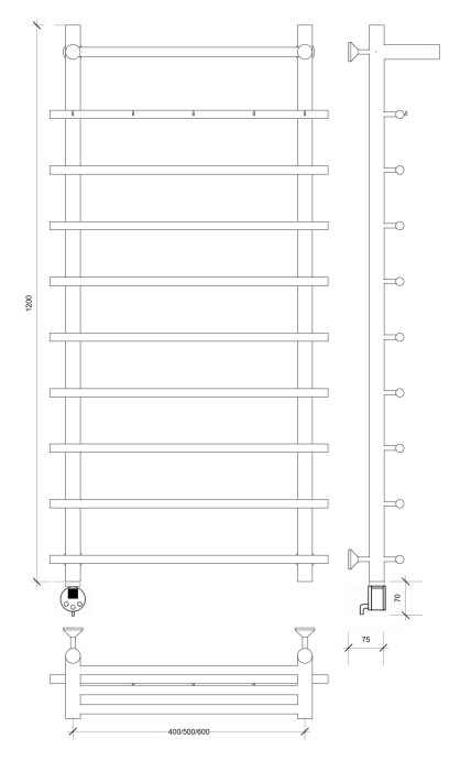 Полотенцесушитель электрический 120x60x70 Турин 1 КСП Secado арт. 4673739244388