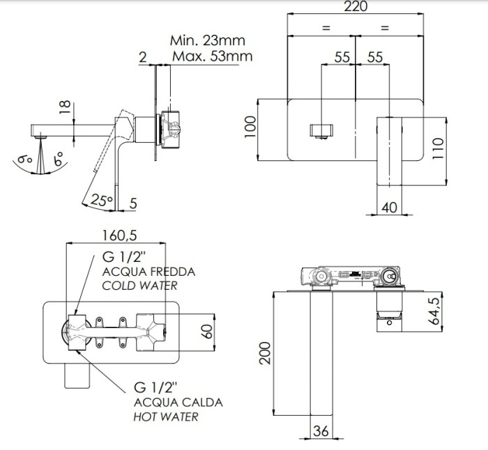 Смеситель для раковины золото матовый, Remer Absolute, скрытого монтажа AU15BG