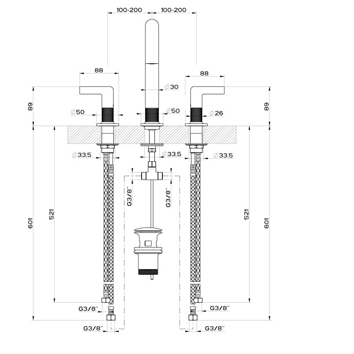 Смеситель для раковины на 3 отверстия с донным клапаном, излив 160мм, h=240мм, Gessi Inciso, finox арт. 58013#149