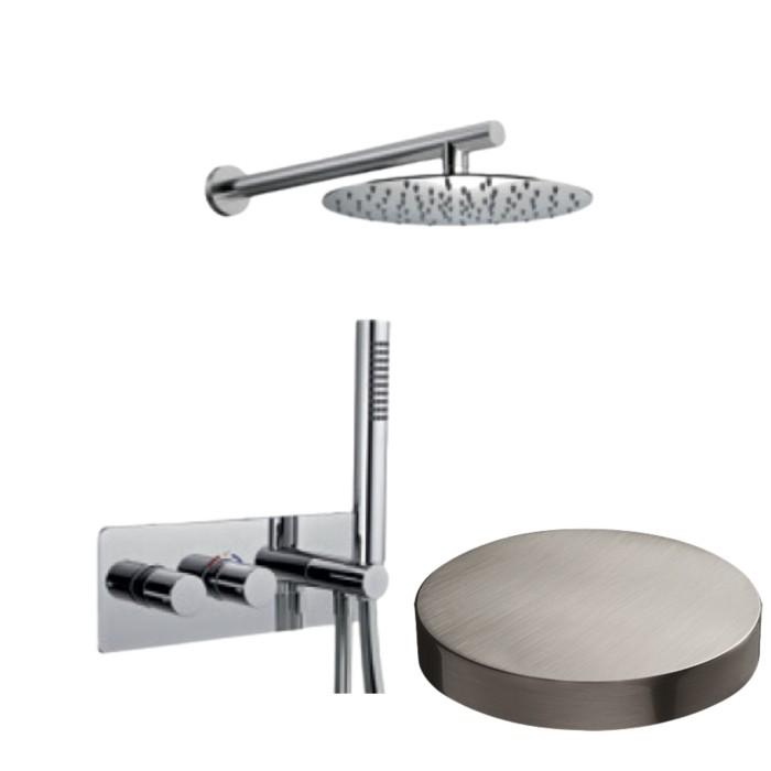 Внешняя часть термостатического комплекта, душевой комплект, настенный кронштейн, душевая лейка из нержавеющей стали d250, Giulini Termostatici, никель матовый арт. 8278/86EPNKO