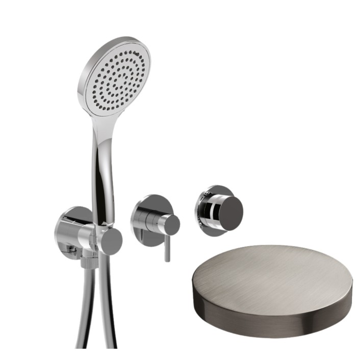 Встраиваемый смеситель для душа на 3 режима, однорычажный, поворотный переключатель, ручной душ + 2 доп. вывода воды, Giulini My ring, никель матовый арт. MRX5302NKO