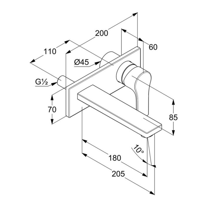 Настенный смеситель для умывальника, внешняя монтажная часть, длина излива, 180 мм, zenta sl Kludi, хром - 482470565