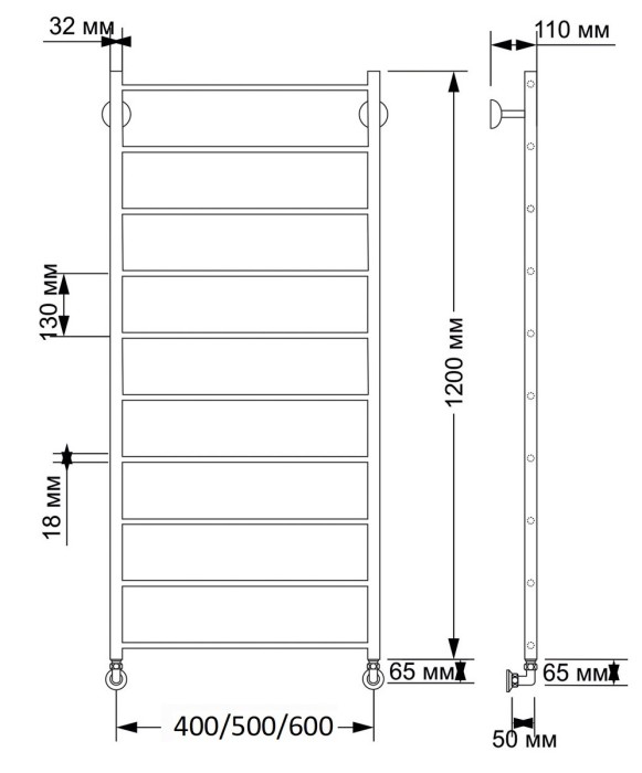 Полотенцесушитель водяной латунный 40x120 Триада 1 (бронза) Secado арт. 4603777458737