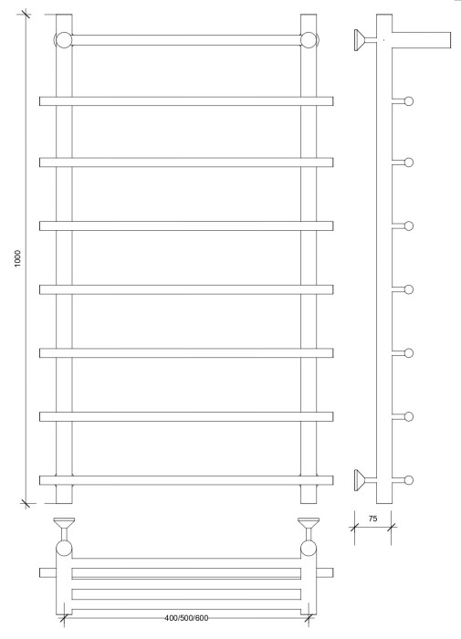 Полотенцесушитель водяной латунный 100x60x70 Турин 1 СП (бронза) Secado арт. 4673739250129