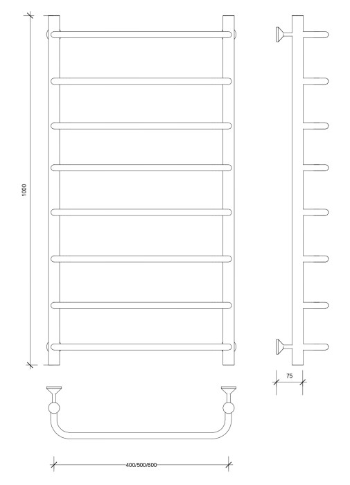 Полотенцесушитель водяной 100x50 Мерида 1 (черный) Secado арт. 4673739225097