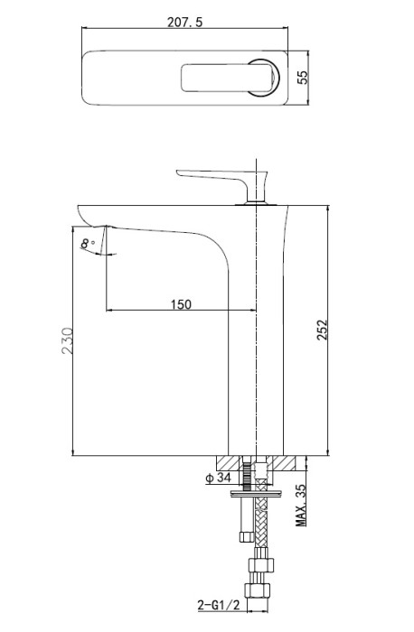 Смеситель для раковины высокий, Wonzon & Woghand Shark, WW-481102-CR цвет: хром