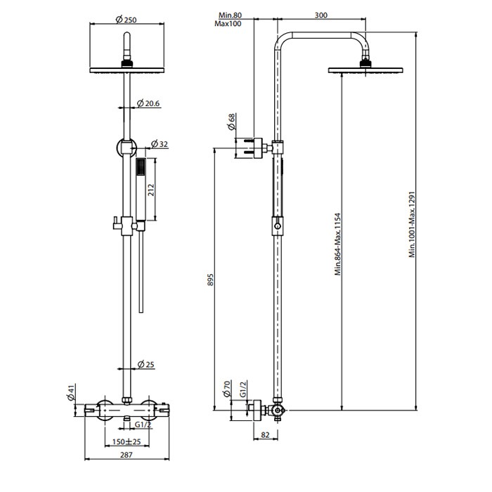 Fima Carlo Frattini Душевая стойка: смеситель для душа термостатический, внешнего монтажа, с душ стойкой, верхним душем d250мм, Wellness, F4885/RP253CR цвет: хром