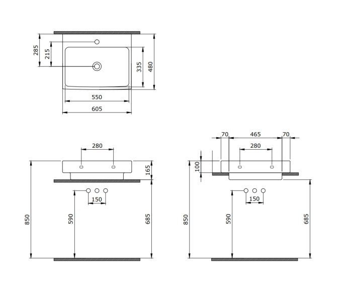 Раковина, прямоугольная, 60,5x48 BERGES Strati арт. 182006