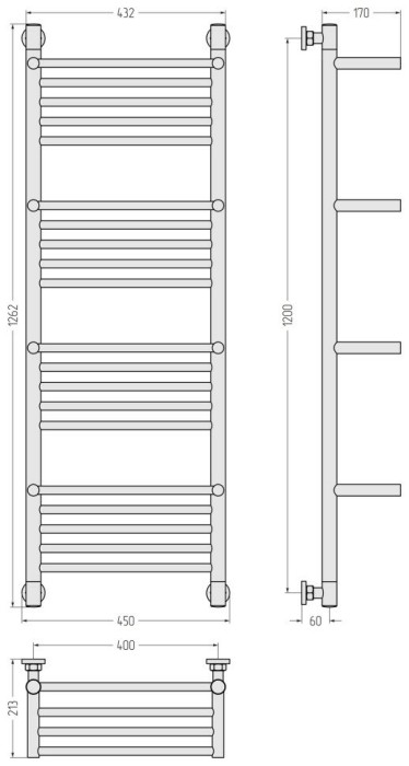 Сунержа Водяной полотенцесушитель 1200x400, Богема+ с 4 полкам, 00-0224-1240 цвет: без покрытия
