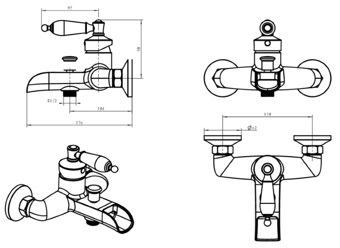 Смеситель для ванны, бронза, Vogue Boheme 203