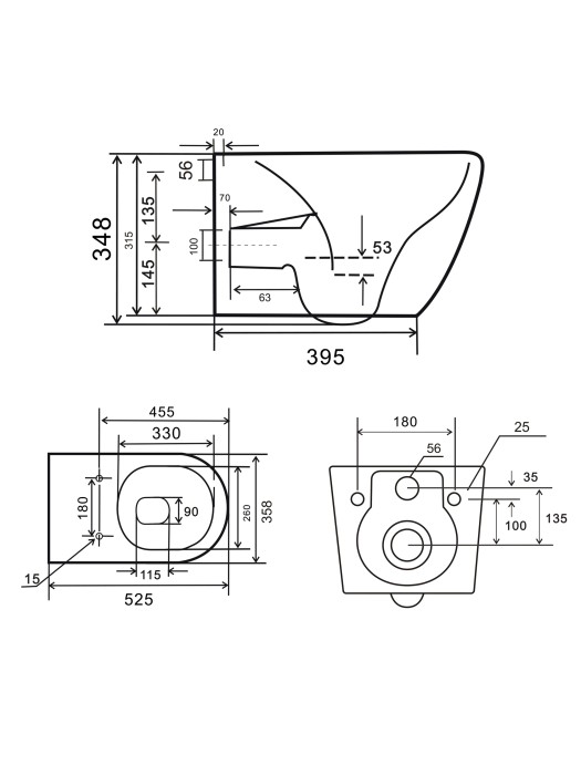 Унитаз подвесной безободковый, Wonzon & Woghand Nile, WW-UP2210-MB цвет: черный