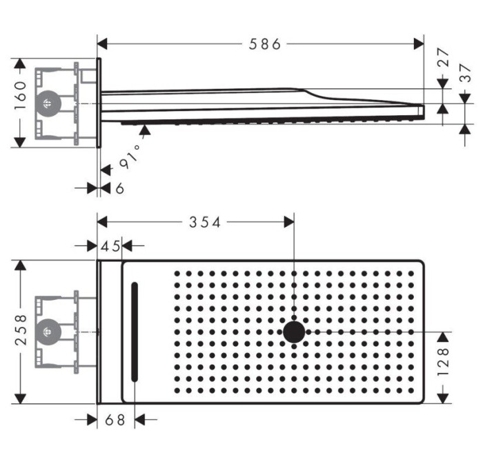 Верхний душ с настенным креплением скрытого монтажа Rainmaker Select Hansgrohe, белый, хром арт. 24011400