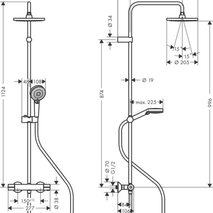 Душевая система с термостатом Vernis Blend Hansgrohe, черный арт. 26276670