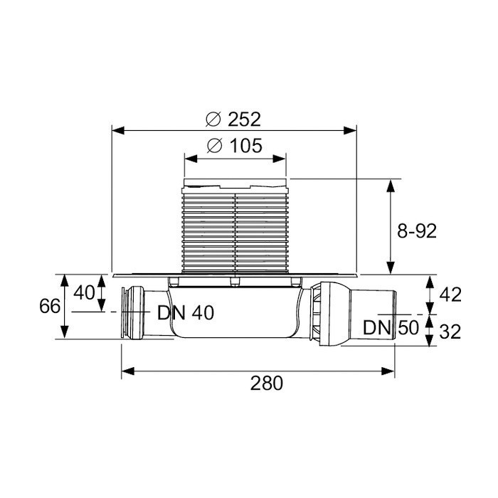 Комплект точечного трапа с сифоном dn 50, с декоративной решеткой, drainpoint s TECE арт. KDP-S110