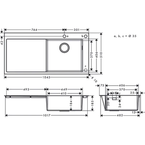 Раковина для кухни, врезная с левым крылом, Hansgrohe S71, нержавеющая сталь арт. 43307800