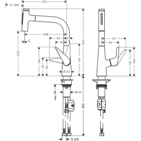 Смеситель для кухни, с вытяжным душем, Hansgrohe Talis Select M51, хром арт. 72824000