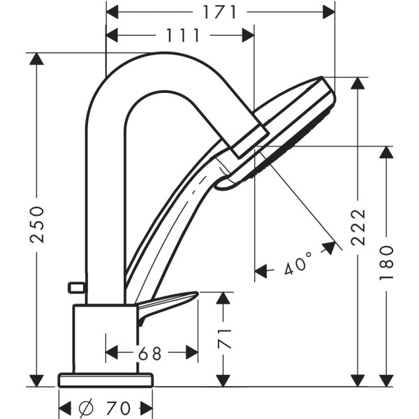 Смеситель для ванны на 3 отверстия, с душевым гарнитуром, Hansgrohe Logis, хром арт. 71313000