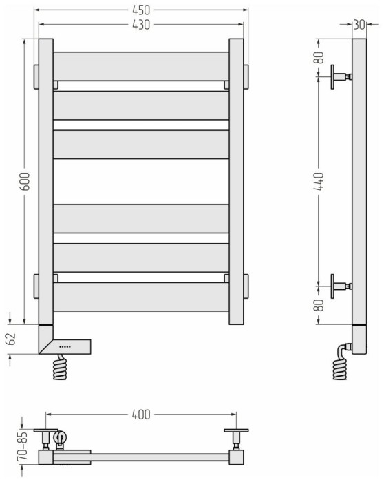 Сунержа Электрический полотенцесушитель 1000x300, Центурион 2.0, 31-5602-6040 цвет: матовый чёрный