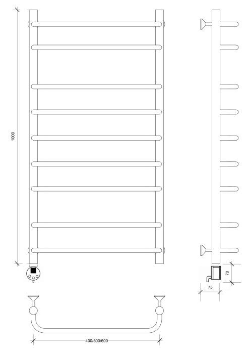 Полотенцесушитель электрический 100x40 Мерида 2 (черный матовый) Secado арт. 4673739236055