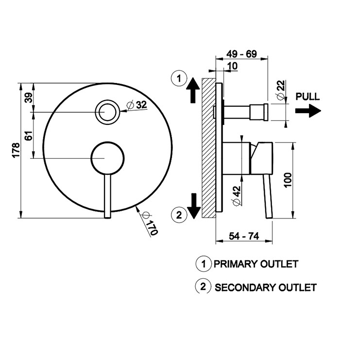 Смеситель для душа, встраиваемый, на 2 выхода с переключателем ванна-душ, Gessi Emporio Via tortona, black xl арт. 44667#299
