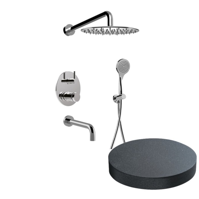 Встраиваемый душевой комплект на 3 режима, однорычажный, с поворотным переключателем, ручной душ, излив, кронштейн, верхний душ d25 см, Giulini My ring deluxe, графит арт. MR0070DLEPGF