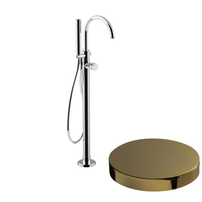 Напольный смеситель для ванны отдельностоящий, излив, ручной душ, Giulini My ring deluxe, золото арт. MR0092DLO