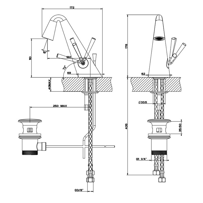 Смеситель для раковины, на 1 отв., с донным клапаном, Gessi Cono, black metal pvd арт. 45002#706