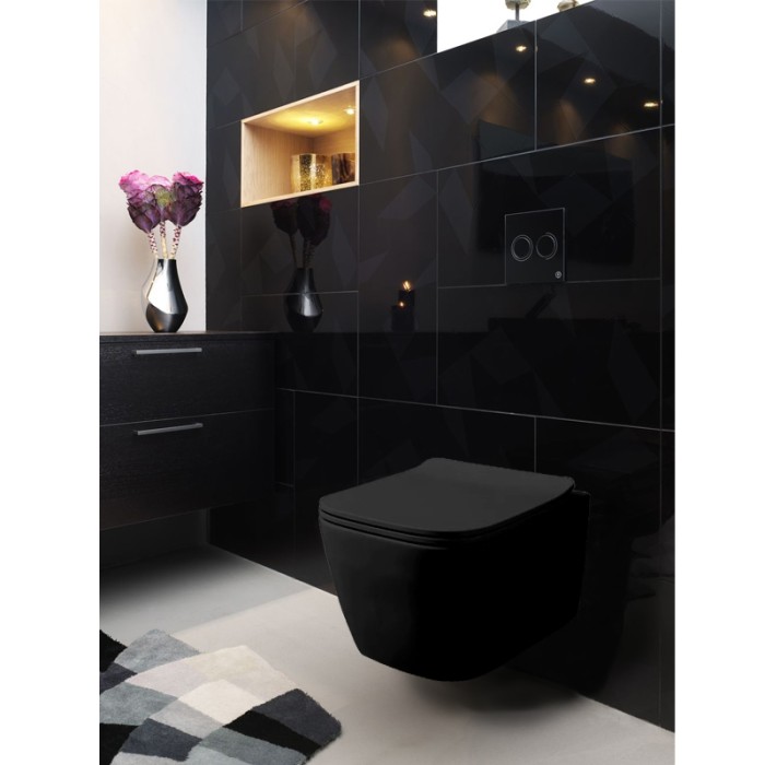 Подвесной унитаз 520х360х345 безободковый, с сиденьем микролифт, черный матовый, Azario Boca арт. AZ-2002-MB