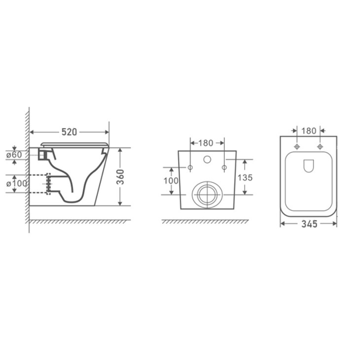 Подвесной унитаз 520х360х345 безободковый, с сиденьем микролифт, черный матовый, Azario Boca арт. AZ-2002-MB