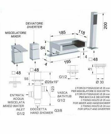 Смеситель черный матовый, Remer Qubika Cascata, внешнего монтажа QC06NO