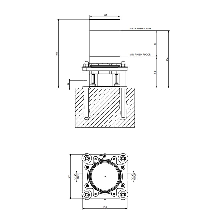 Встраиваемая часть для уличной душевой стойки с соединениями на 1/2”.. цвет Steel Brushed, Gessi Outdoor, steel brushed арт. 63215#239