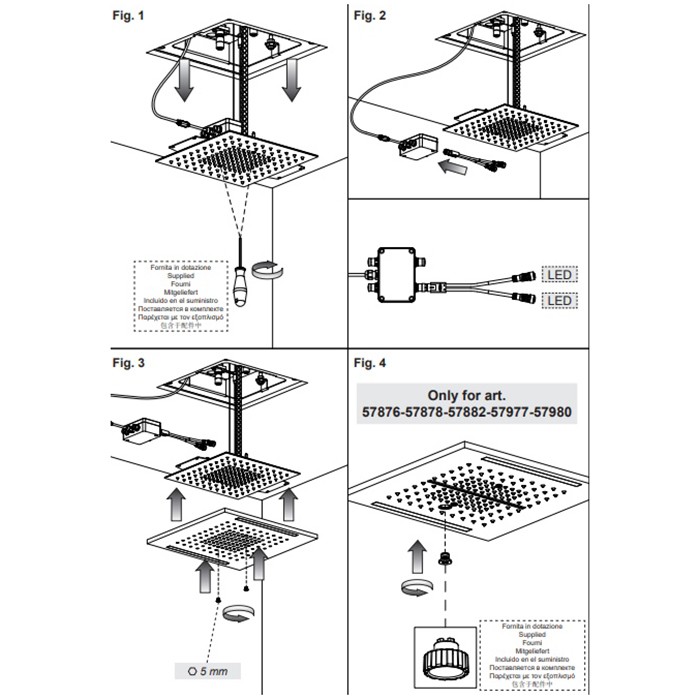 Верхний душ 50х50cм, 3 режима, хромотерапия, Gessi Colour, золото арт. 57977#246