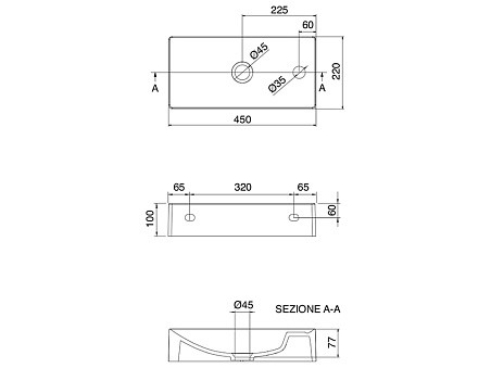 Раковина подвесная или накладная без перелива с одним отверстием, цвет белый, Scarabeo Soft - 1501