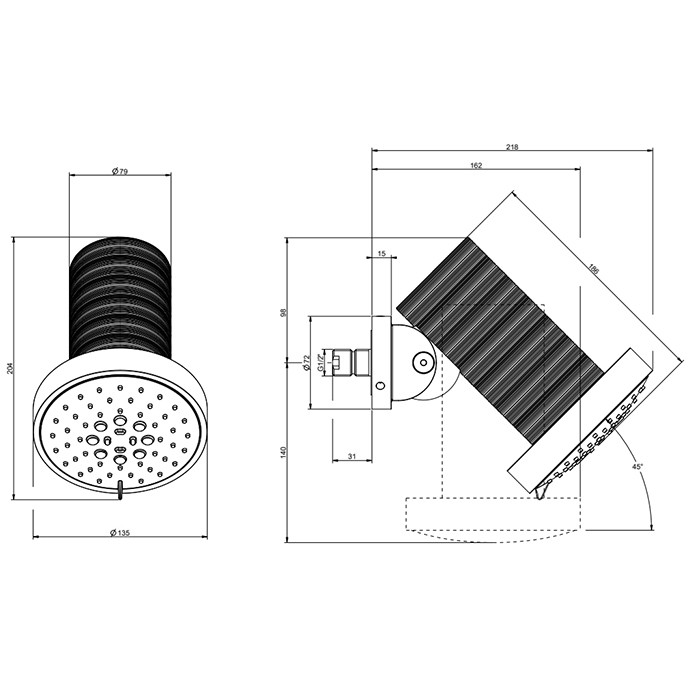 Верхний душ d13.5см., с настенным креплением, 3 режима, Gessi 316, steel brushed арт. 57257#239