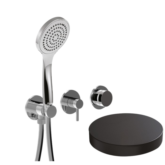 Встраиваемый смеситель для душа на 3 режима, однорычажный, поворотный переключатель, ручной душ + 2 доп. вывода воды, Giulini My ring, черный матовый арт. MRX5302NO