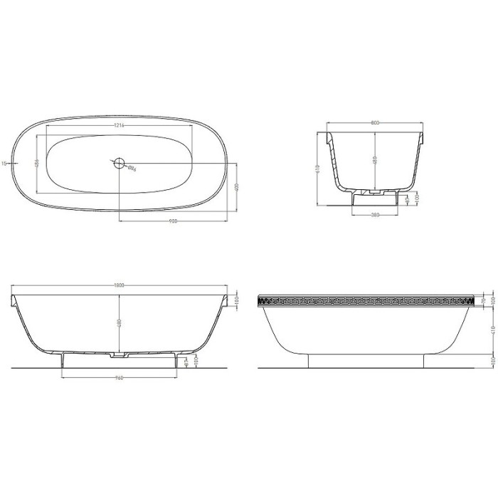 Ванна отдельностоящая 179x79, матовая, Salini GRECAMEANDER арт. 103021MRH