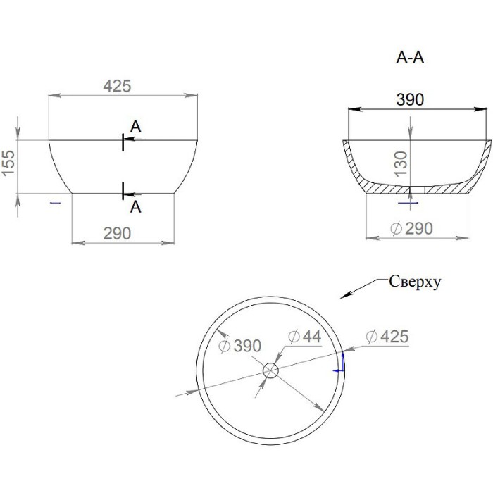 Раковина накладная 42,5x42,5, матовая, Salini ALDA арт. 1102210M