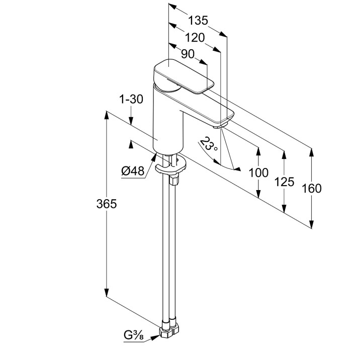 Однорычажный смеситель для раковины 100, холодная вода при центральном положении рычага, без донного клапана, матовый, pure and style Kludi, черный матовый - 401983975