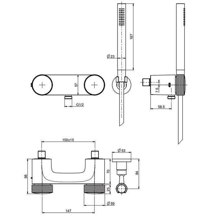 Fima Carlo Frattini Смеситель для душа, настенный, с ручным душем, Texture Collection, F5605HNS цвет: черный